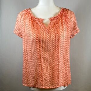 New Directions Blouse Women's Size M Sheer Chiffon Gathered Neck Short Sleeve